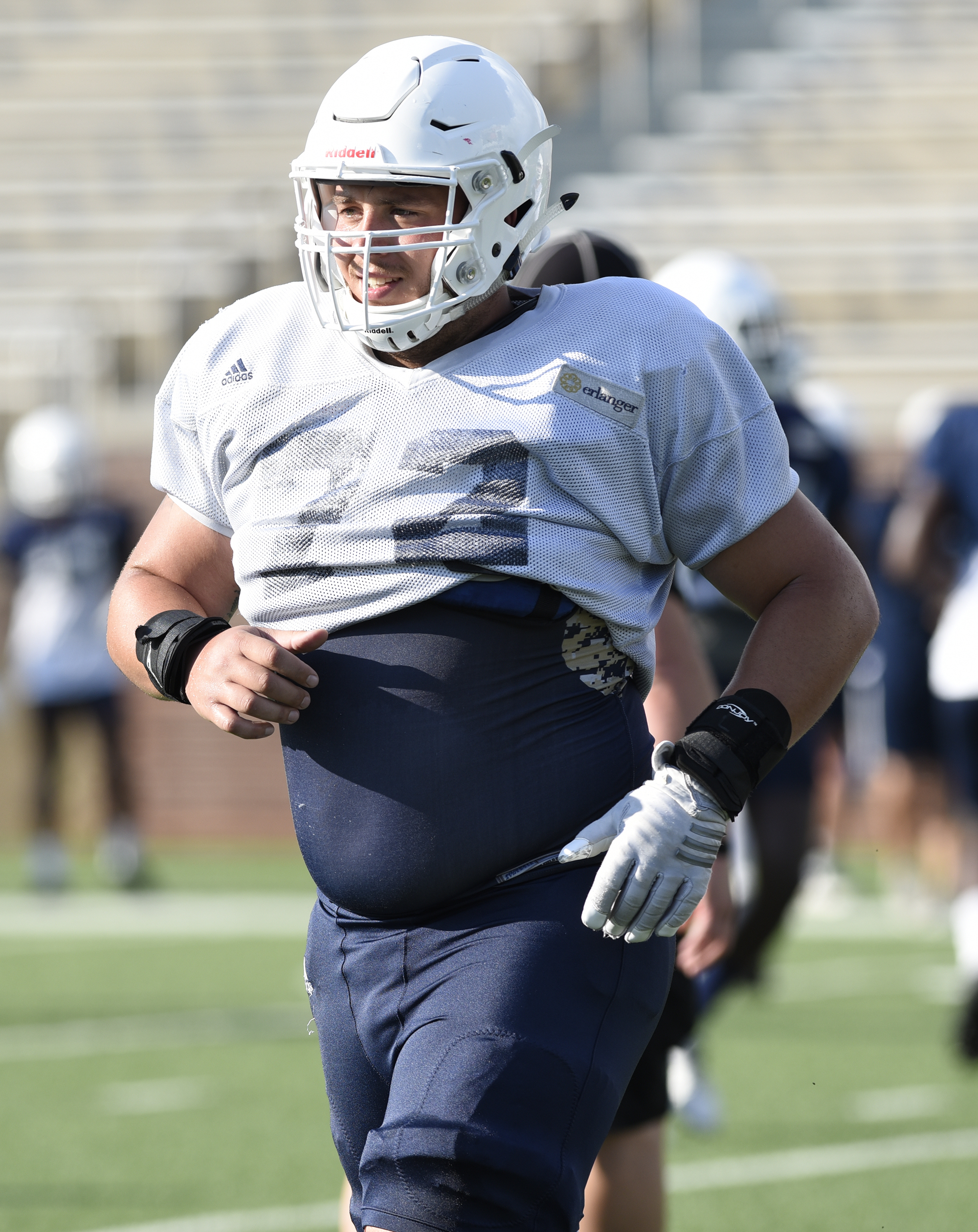 Josh Cardiello (72) plays on the offensive line. The UTC football team practiced at Finley Stadium on August 10, 2017.
