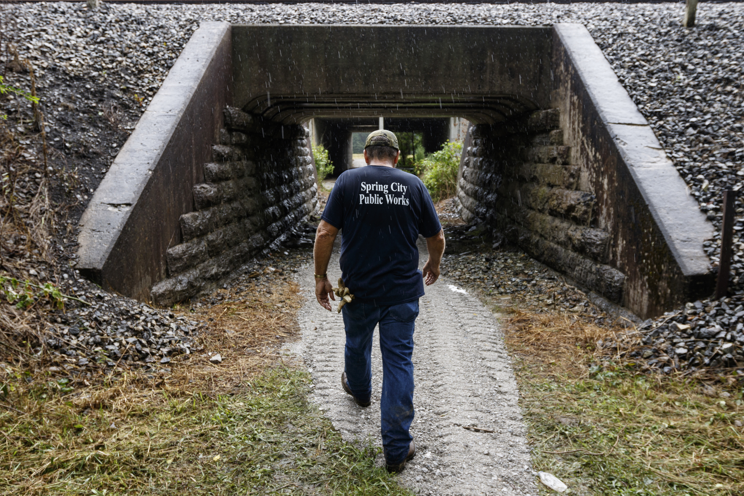 Nathan Reed with Spring City Public Works shows an access tunnel from the Spring City Nature Park to a field that will be used for parking on Friday, Aug. 11, 2017, in Spring City, Tenn. On August 21, thousands are expected to flock to the small Rhea County town, which is home to about 2000 residents, to view the solar eclipse.
