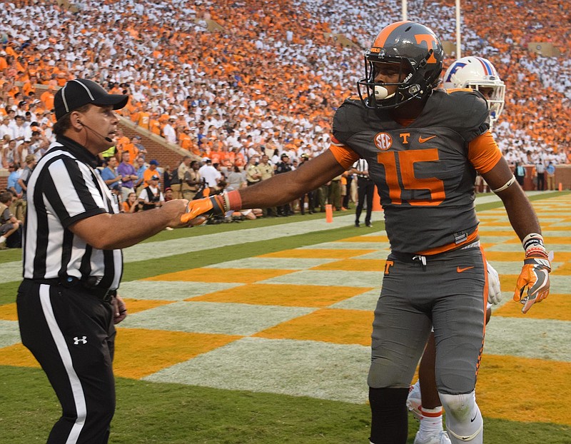 Tennessee wide receiver Jauan Jennings (15) is focused on the future as the Vols prepare for a new season.