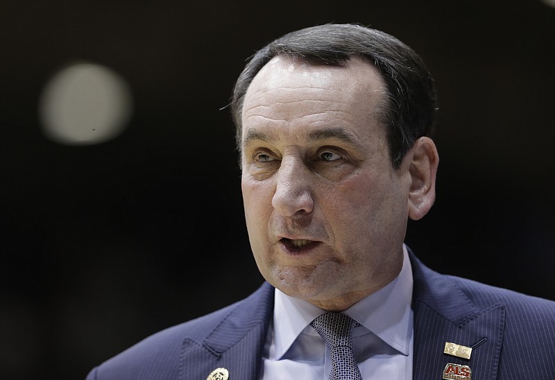 
              FILE - This is a Feb. 28, 2017, file photo showing Duke head coach Mike Krzyzewski during the first half of an NCAA college basketball game against Florida State, in Durham, N.C. Krzyzewski has undergone knee replacement surgery. Team spokesman Cory Walton says the procedure on his right knee was performed Sunday, Aug. 13, 2017 by Dr. Michael Bolognesi at the university's hospital. (AP Photo/Gerry Broome, File)
            