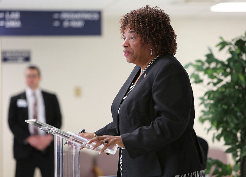 Representative JoAnne Favors speaks during the National Health Center Week celebration Monday, Aug. 14, 2017, at the Dodson Avenue Community Health Center in Chattanooga, Tenn. Erlanger kicked off a five-day celebration of National Health Center Week on Monday.