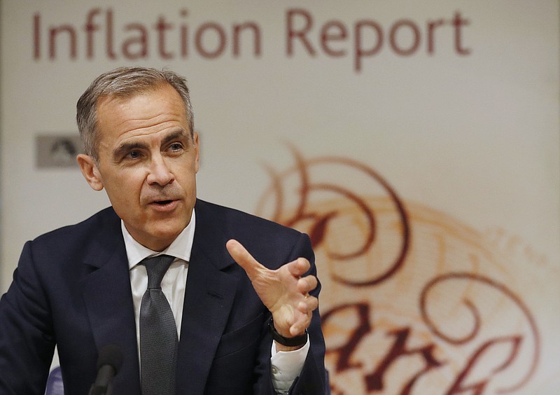 
              FILE - A Thursday, Aug. 3, 2017 file photo of Bank of England Governor, Mark Carney, addressing the media during a press conference to deliver the quarterly inflation report in London. Consumer price inflation in Britain unexpectedly held steady in July at an annual rate of 2.6 percent, official figures showed Tuesday, Aug. 15, 2017, in a development that may ease pressure on the Bank of England to raise interest rates at a time when the economy has slowed amid uncertainty over the country's exit from the European Union. (AP Photo/Frank Augstein, Pool, File)
            