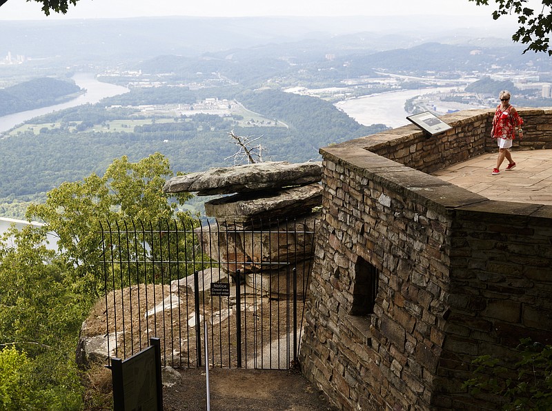 A guest at the 2016 National Treasures walks on the terrace above the gate to Umbrella Rock, which is only open to visitors during Friends of Chickamauga and Chattanooga National Military Park's fundraiser.