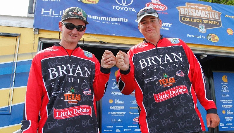 Bassmaster national champion teammates Jacob Foutz, left, and Jake Lee of Bryan College will fish against each other today on Serpent Lake in Minnesota for the Classic Bracket individual national championship.