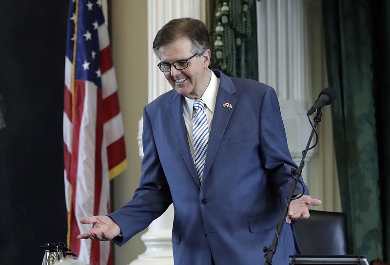 
              Texas Lt. Gov. Dan Patrick presides over the Senate, Tuesday, Aug. 15, 2017, in Austin. A Texas version of a North Carolina-style "bathroom bill" targeting transgender people again lurched toward defeat Tuesday.  (AP Photo/Eric Gay)
            