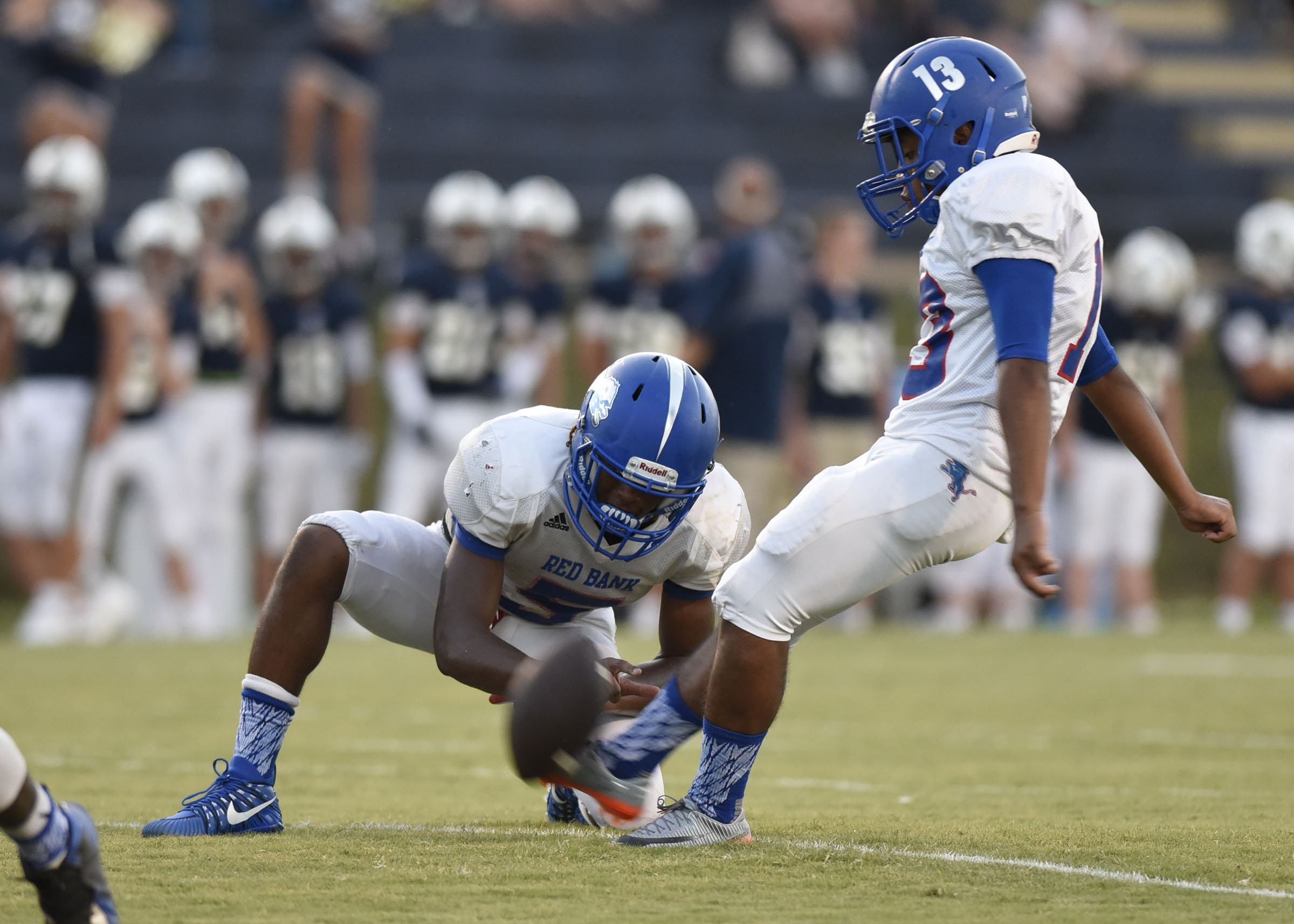 Braulio Velazquez (13) kicks a Lion extra point. The Red Bank Lions visited the Soddy-Daisy Trojans in TSSAA football action at Soddy-Daisy High School on August 18, 2017.