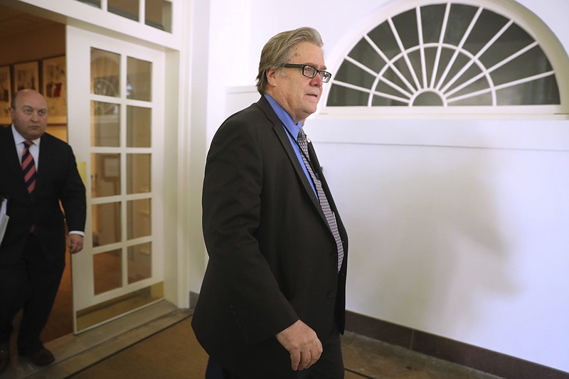 
              In this photo taken June 1, 2017, Steve Bannon is seen at the White House in Washington. According to a source, Bannon is leaving White House post.  (AP Photo/Andrew Harnik)
            