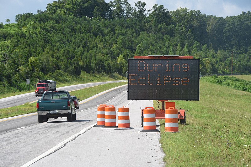 Southbound U.S. Highway 27 traffic, north of Spring City, is informed not to stop on the side of the road during the the Great American Eclipse.