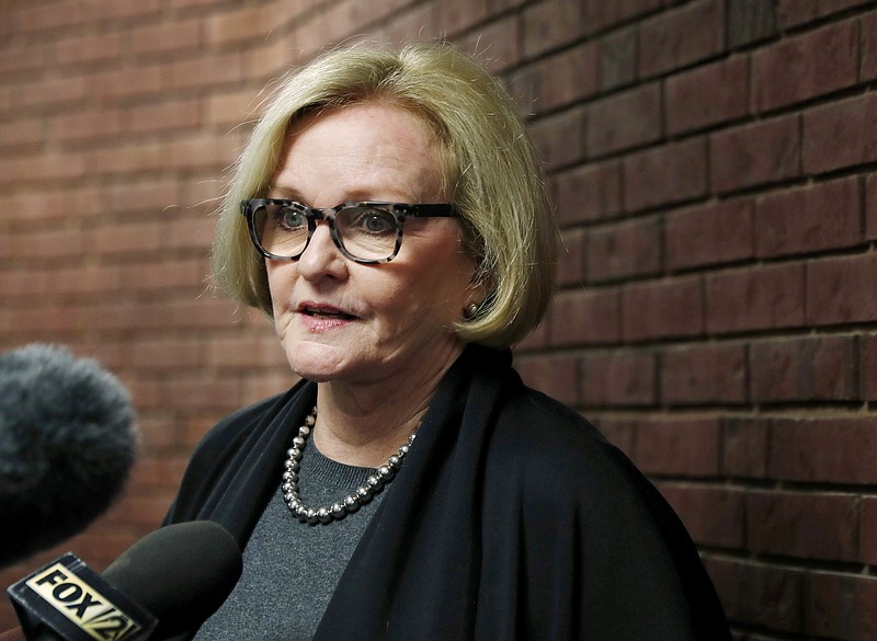 
              FILE - In this April 12, 2017, file photo, U.S. Sen. Claire McCaskill, D-Mo., speaks to the media following a town hall meeting in Hillsboro, Mo. McCaskill during the August Senate break is holding town halls in dozens of small towns and cities. She is one of 10 Senate Democrats up for re-election in states won by President Donald Trump, and political scientists say she’ll need rural support to win. (AP Photo/Jeff Roberson, File)
            