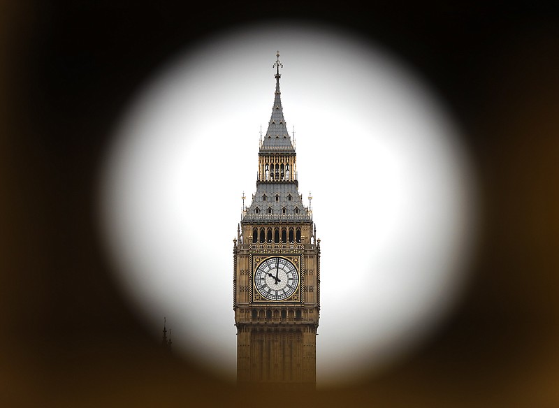 
              The Elizabeth Tower, home to the Great Clock and housing the bells Big Ben, is seen in London, Monday, Aug. 21, 2017. On Monday 21 August at noon, Big Ben's famous bongs will sound for the last time before major conservation works are carried out. The Elizabeth Tower, home to the Great Clock and Big Ben, is currently undergoing a complex programme of renovation work that will safeguard it for future generations. While this vital work takes place, the Great Bell's world famous striking will be paused until 2021 to ensure the safety of those working in the Tower.(AP Photo/Frank Augstein)
            