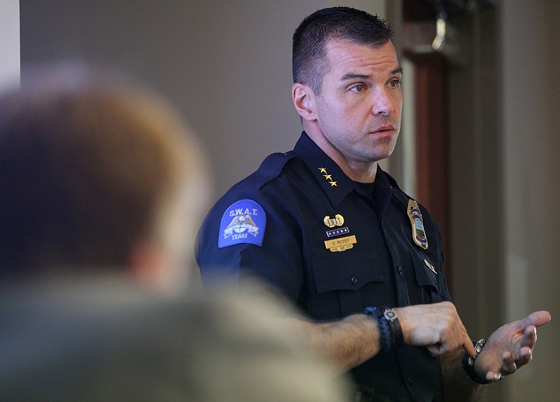 Staff photo by Erin O. Smith / Police Chief David Roddy speaks to the Chattanooga City Council about the budget for the 2018 fiscal year during a city council meeting Tuesday, Aug. 22, 2017, at City Hall in Chattanooga, Tenn. The Chattanooga Police Department asked for $1.7 million to make additions of the gun unit and rapid response teams.