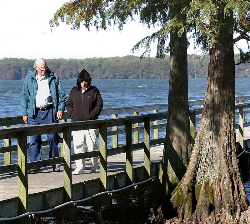 Homer and Elaine Tackett, of Monroe, Wis., look at some of the Cypress trees that grow at Reelfoot Lake in Samburg, Tenn., in this 2003 photo.