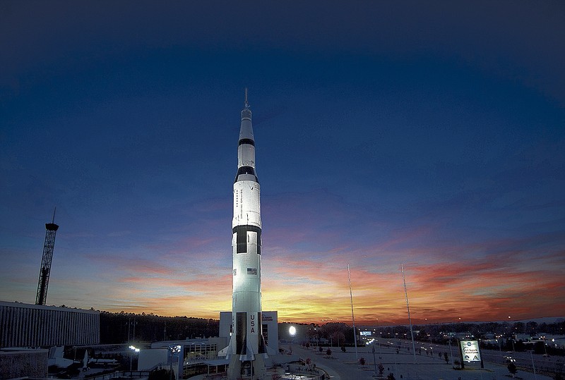 A Saturn V rocket, which was designed in Huntsville during the 1960s space race, sits at the U.S. Space and Rocket Museum.