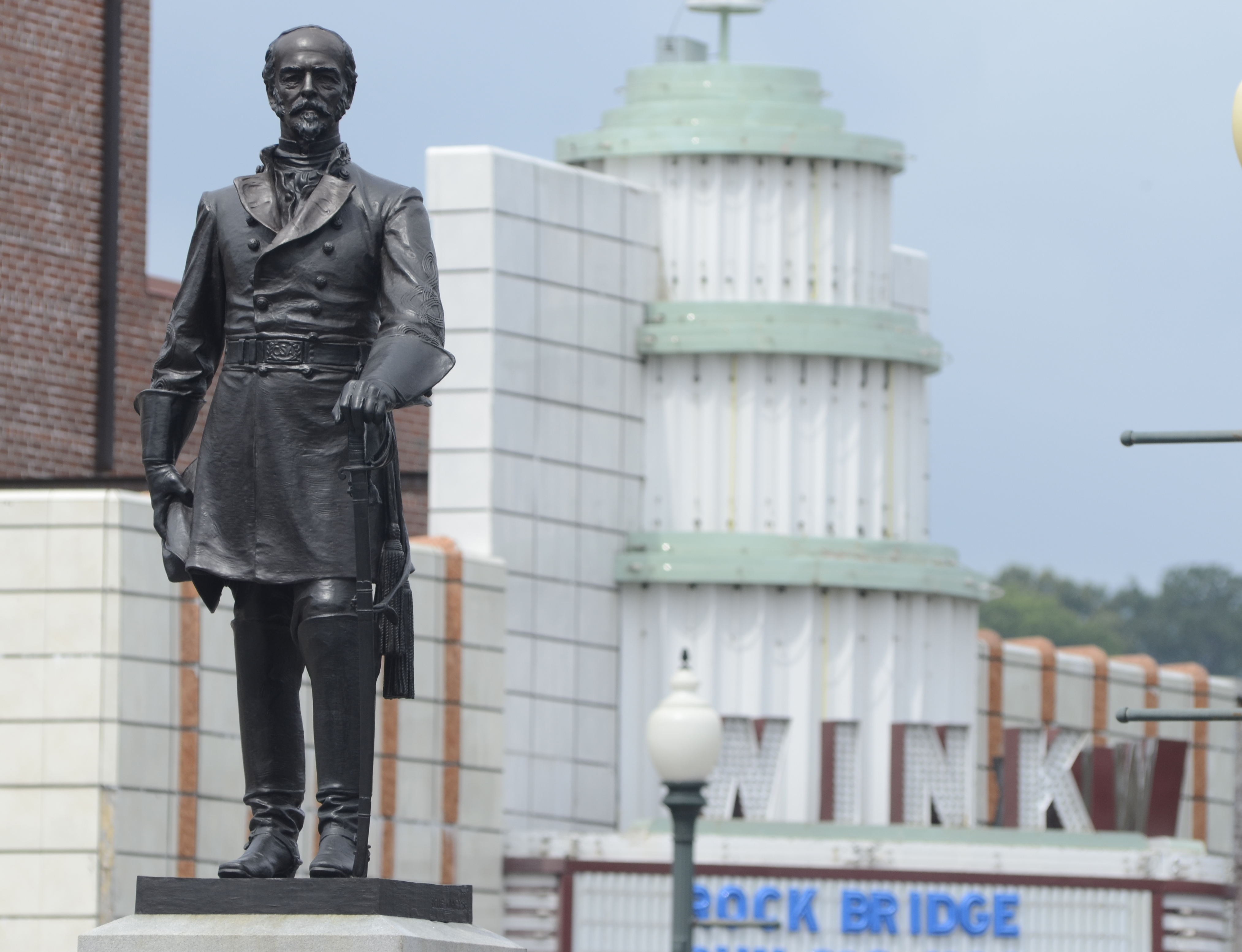 A statue erected in honor of Confederate Gen. Joseph E. Johnston stands on Hamilton Street in downtown Dalton, Ga.