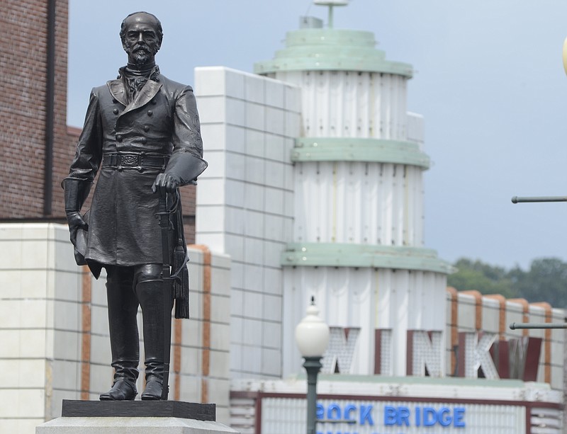 A statue erected in honor of Confederate Gen. Joseph E. Johnston stands on Hamilton Street in downtown Dalton, Ga.