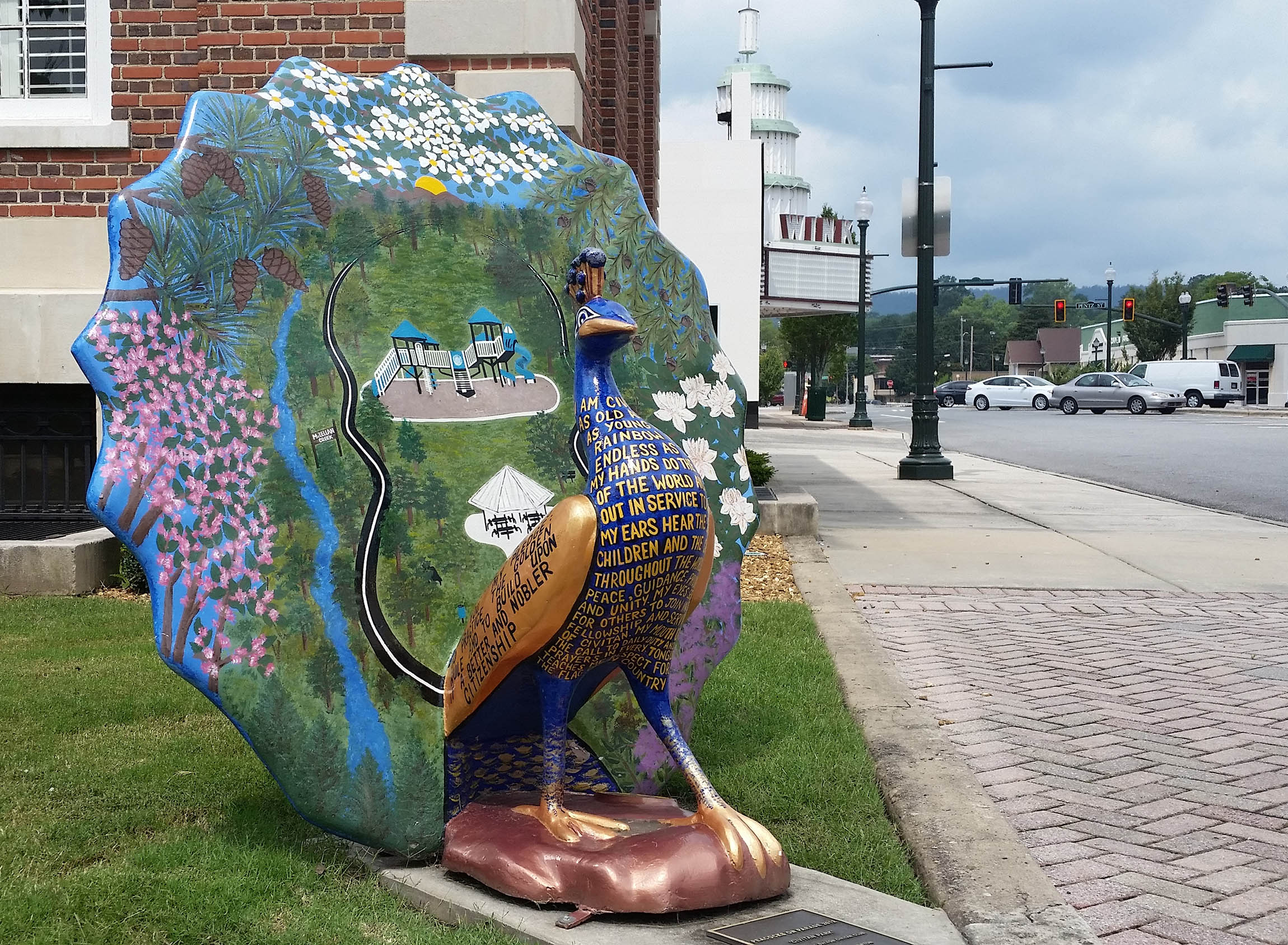 One of several peacock statues located in downtown Dalton, Ga. The statues are an outdoor art exhibit that is a nod to the area's history as Peacock Alley, the nickname given to the chenille bedspread industry that sprang up along Highway 41.