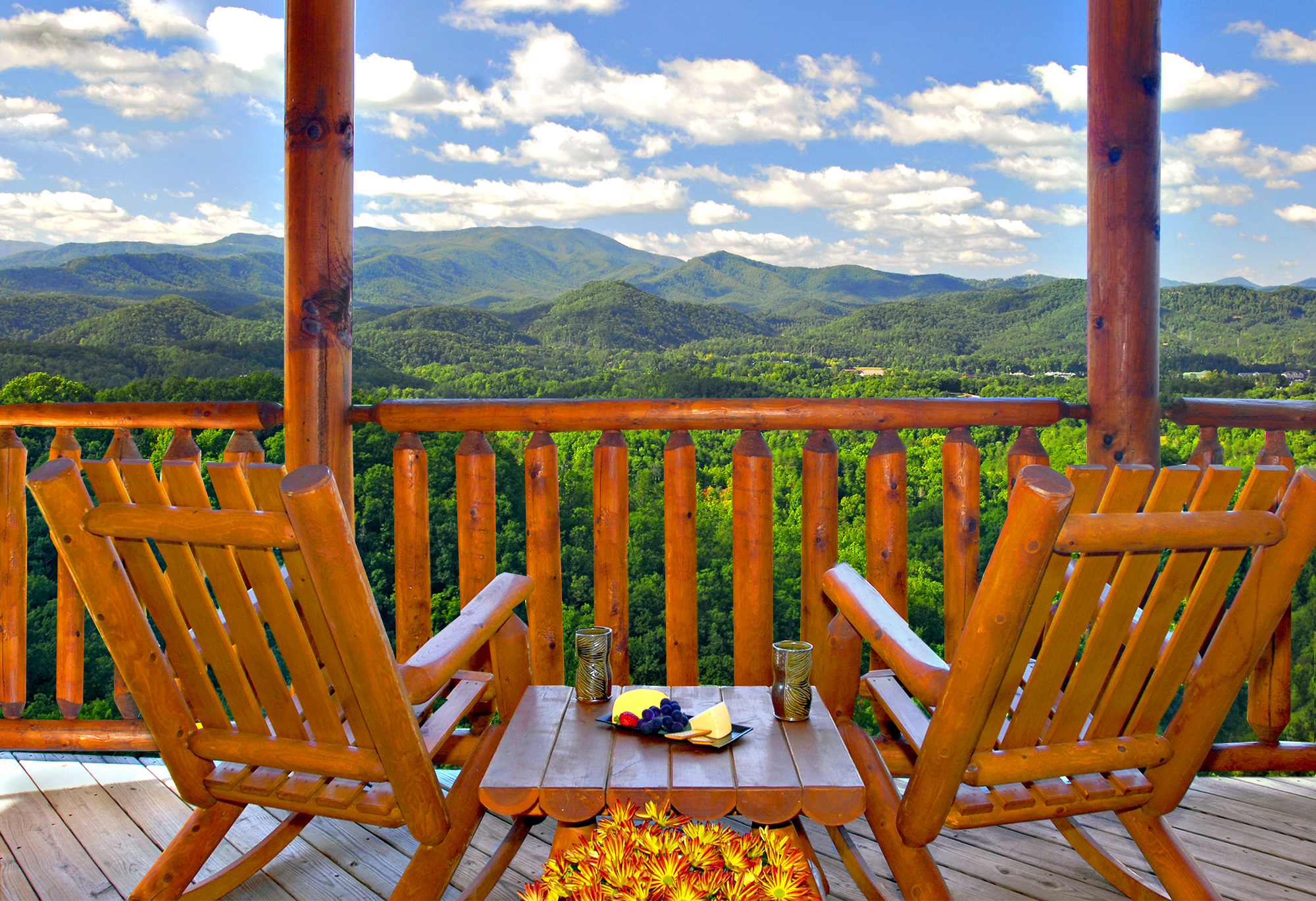 A porch view at one of the cabins at Dollywood.