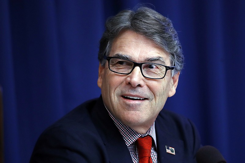
              FILE - In this July 18, 2017, file photo, Energy Secretary Rick Perry attends a news conference at the National Press Club in Washington. The Energy Department said Wednesday, Aug. 23, the government should make it easier and cheaper to operate power plants, including coal and nuclear plants, to strengthen the nation's electric grid. (AP Photo/Jacquelyn Martin, File)
            