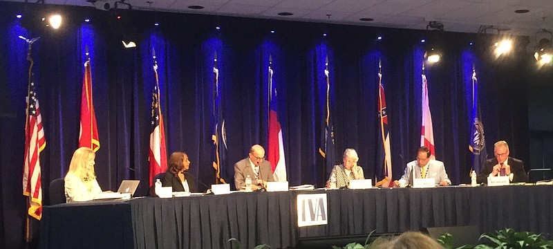 The TVA board, from left, includes Marilyn Brown, Lynn Evans, Richard Howorth, Virginia Lodge and Ronald Walters, along with TVA President Bill Johnson, right.