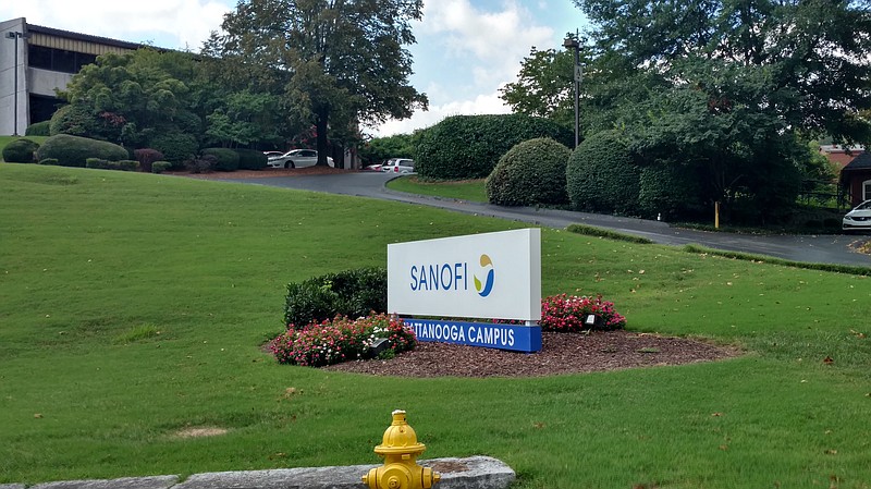 Chattem's longtime offices in St. Elmo are sporting the new Sanofi name. Paris, France-based Sanofi purchased Chattem in 2010. (Staff photo by Mike Pare)