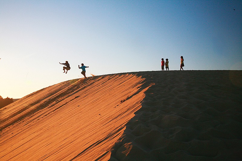 Children play on a sand dune at Jockey's Ridge State Park.