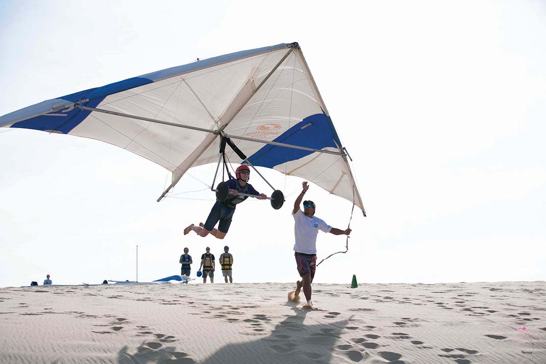 The dunes are a popular place for more routine sports, including hiking and hang gliding. You can even jump on the Mountains-to-Sea Trail and paddle and walk all the way back to Tennessee. The 1,175-mile trail goes from Clingmans Dome to Jockey's Ridge.