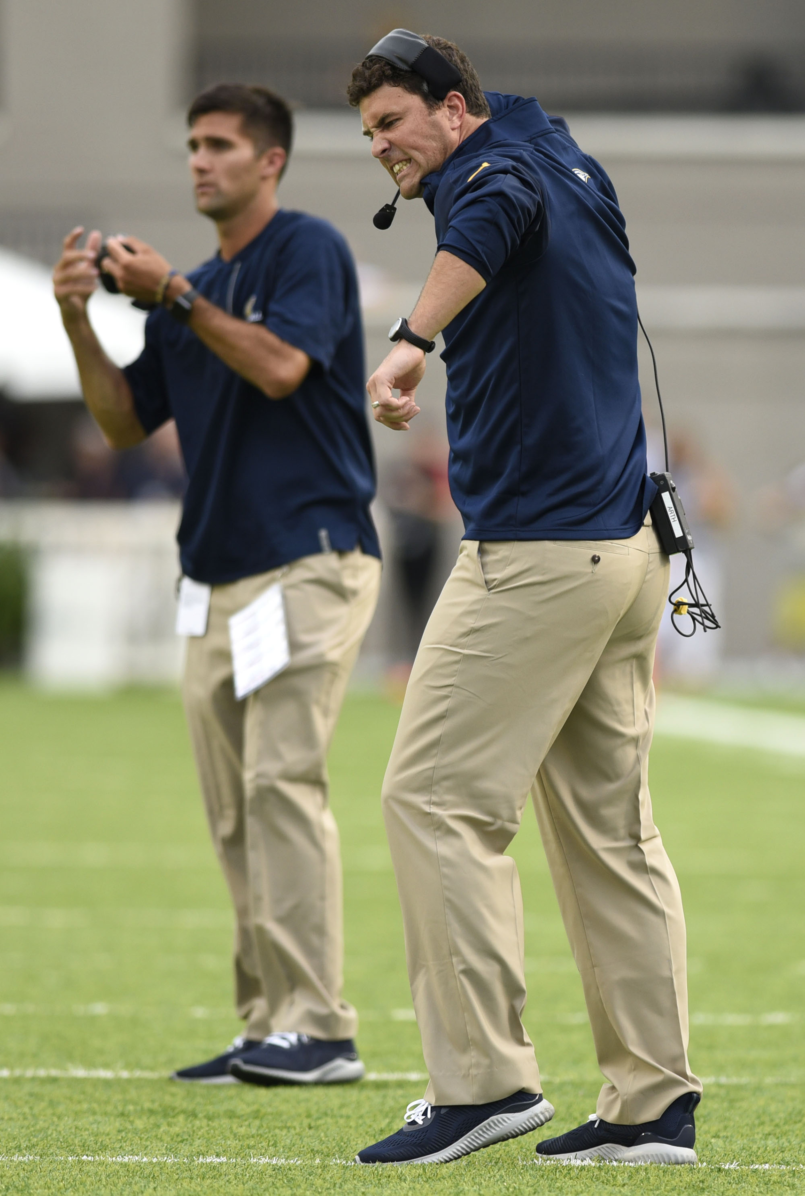UTC head coach Tom Arth reacts to a official's call. The University of Chattanooga Mocs met the Jacksonville State Gamecocks in the Guardian Credit Union FCS Kickoff at the Carmton Bowl in Montgomery, Alabama on August 26, 2017.