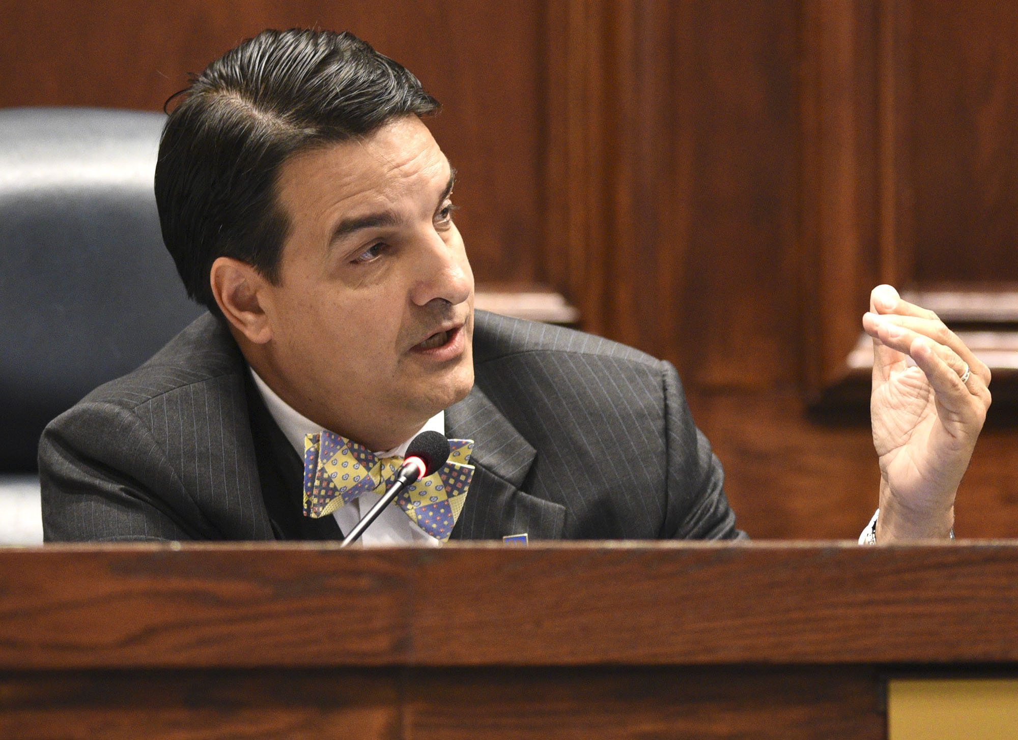 District 3 Commissioner Gre Martin ask a question of Sheriff Jim Hammond during the meeting. The Hamilton County Commission listened to a presentation and recommendations for short and long-term jail and workhouse overcrowding at the Wednesday meeting in the Hamilton County Courthouse on August 29, 2017.