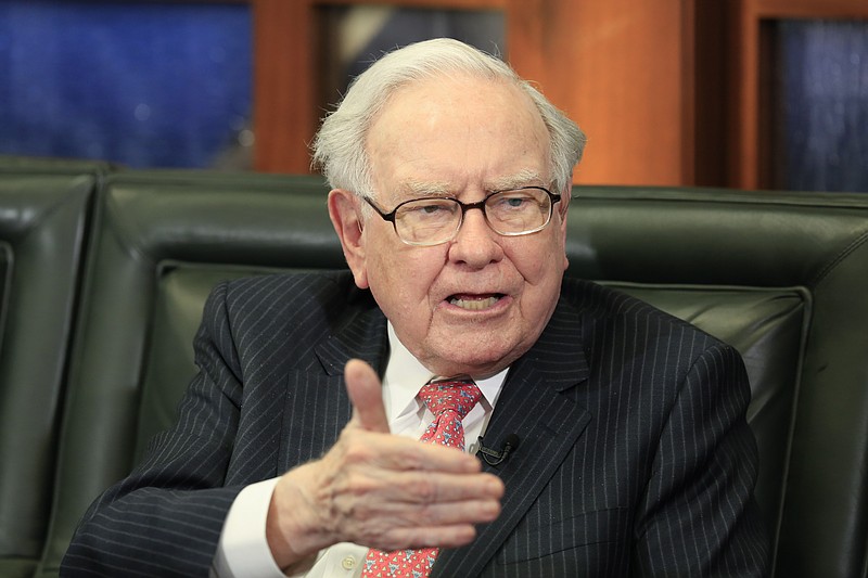 
              FILE - In this Monday, May 8, 2017, file photo, Berkshire Hathaway Chairman and CEO Warren Buffett speaks during an interview with Liz Claman of the Fox Business Network in Omaha, Neb. Buffett says the storm damage in Texas caused by Harvey is staggering, but he isn’t sure yet how much insurance companies will have to pay in claims. (AP Photo/Nati Harnik, File)
            