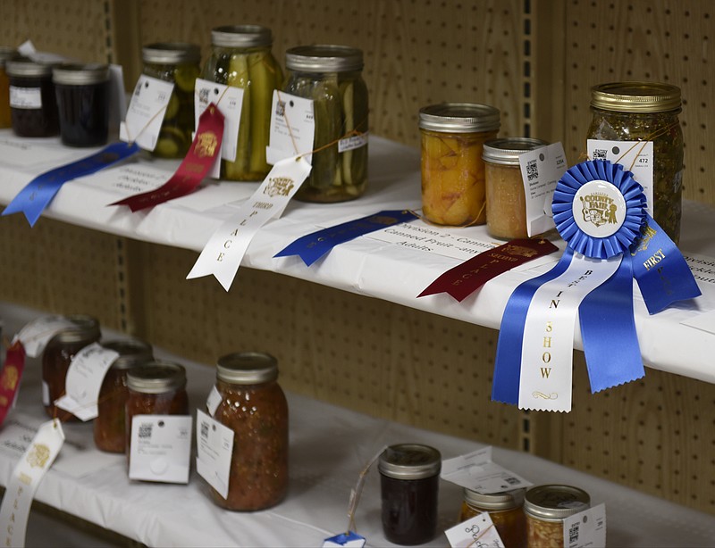 Canned fruits and vegetables are displayed at a previous Hamilton County Fair at Chester Frost Park.