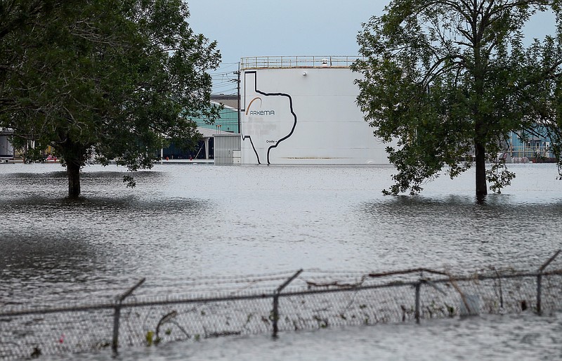 
              The Arkema Inc. chemical plant is flooded from Tropical Storm Harvey, Wednesday, Aug. 30, 2017, in Crosby, Texas. The plant, about 25 miles (40.23 kilometers) northeast of Houston, lost power and its backup generators amid Harvey’s dayslong deluge, leaving it without refrigeration for chemicals that become volatile as the temperature rises. (Godofredo A. Vasquez/Houston Chronicle via AP)
            