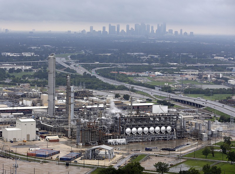 This aerial photo shows the Flint Hills Resources oil refinery near downtown Houston on Tuesday, Aug. 29, 2017. (AP Photo/D1avid J. Phillip)