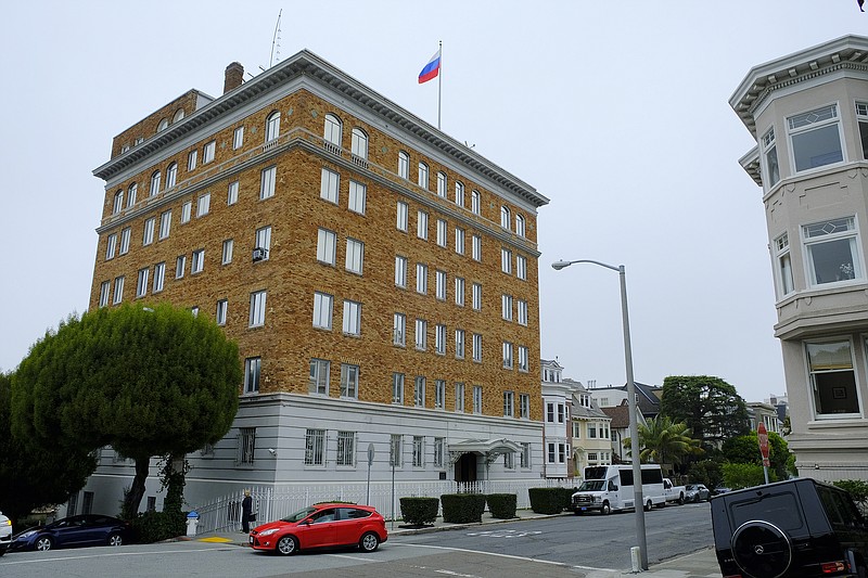 
              This Thursday, Aug. 10, 2017 photo shows the Consulate-General of Russia in San Francisco. The United States is retaliating against Russia by forcing closure of its consulate in San Francisco and scaling back its diplomatic presence in Washington and New York. The State Department says move is in response to the Kremlin forcing a cut in U.S. diplomatic staff in Moscow. (AP Photo/Eric Risberg)
            