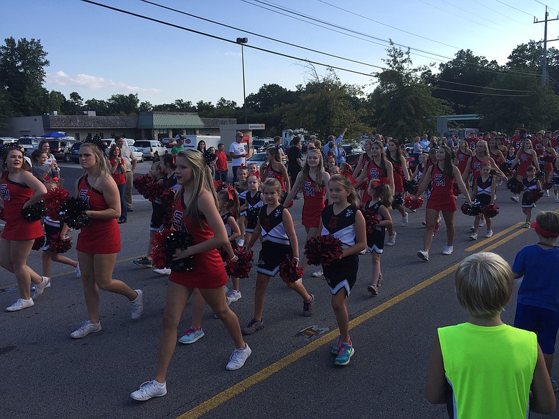 Signal Mountain High School cheerleaders walk in a previous year's homecoming parade. The 2017 parade is Thursday, Sept. 14 at 6 p.m. (Contributed photo)