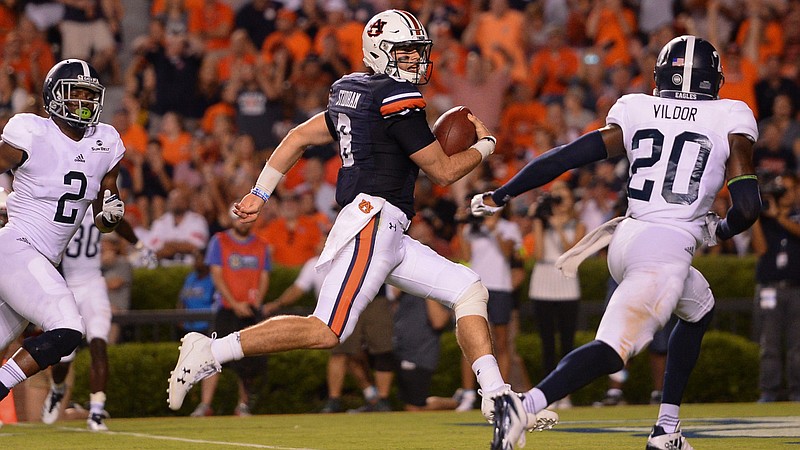 Jarrett Stidham threw for two touchdowns during his debut last week as Auburn's starting quarterback, and he also had this 14-yard touchdown run as the Tigers thumped Georgia Southern 41-7.