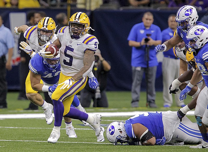 LSU running back Derrius Guice breaks into the open against BYU last Saturday in New Orleans. Guice rushed for 122 yards and two touchdowns as the Tigers won 27-0.