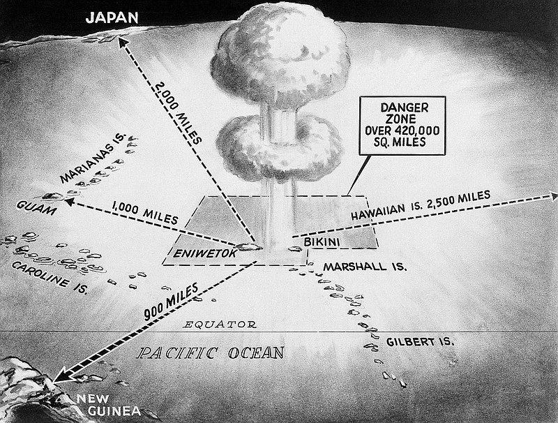 
              FILE - This April 27, 1956, file photo shows the area in which the United States hydrogen bomb tests will take place in the Pacific Ocean. North Korea said it successfully detonated a hydrogen bomb in its latest nuclear test Sunday, Sept. 3, 2017. Outside experts haven't been able to verify that claim, but say it's plausible. If true, it would represent a major step forward in North Korea's effort to develop a nuclear weapon capable of reaching the United States. (AP Photo/Ed Gunder, File)
            