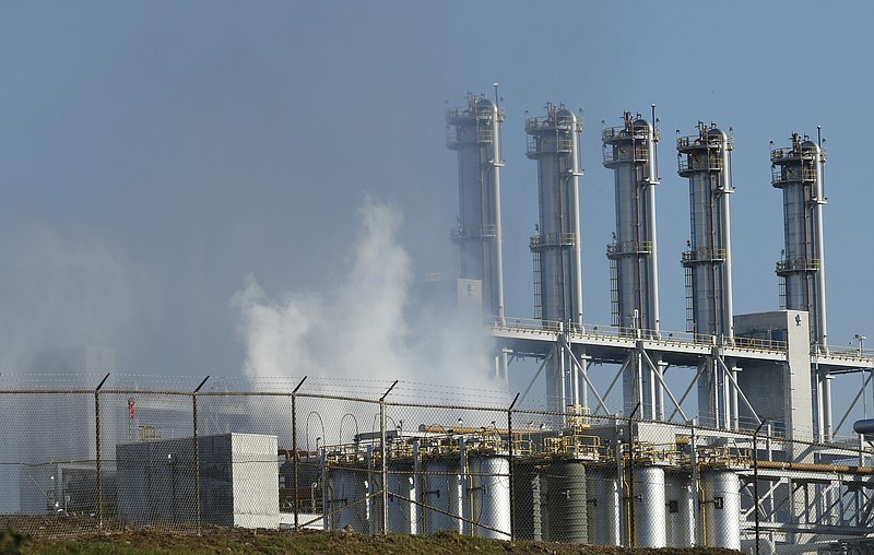 Clouds billow from the Wacker polysilicon chemical plant after an explosion released a hydrogen chemical gas on Thursday, Sept. 7, 2017, in Charleston, Tenn. The explosion closed the plant, but a statement from Wacker says air quality was unaffected.