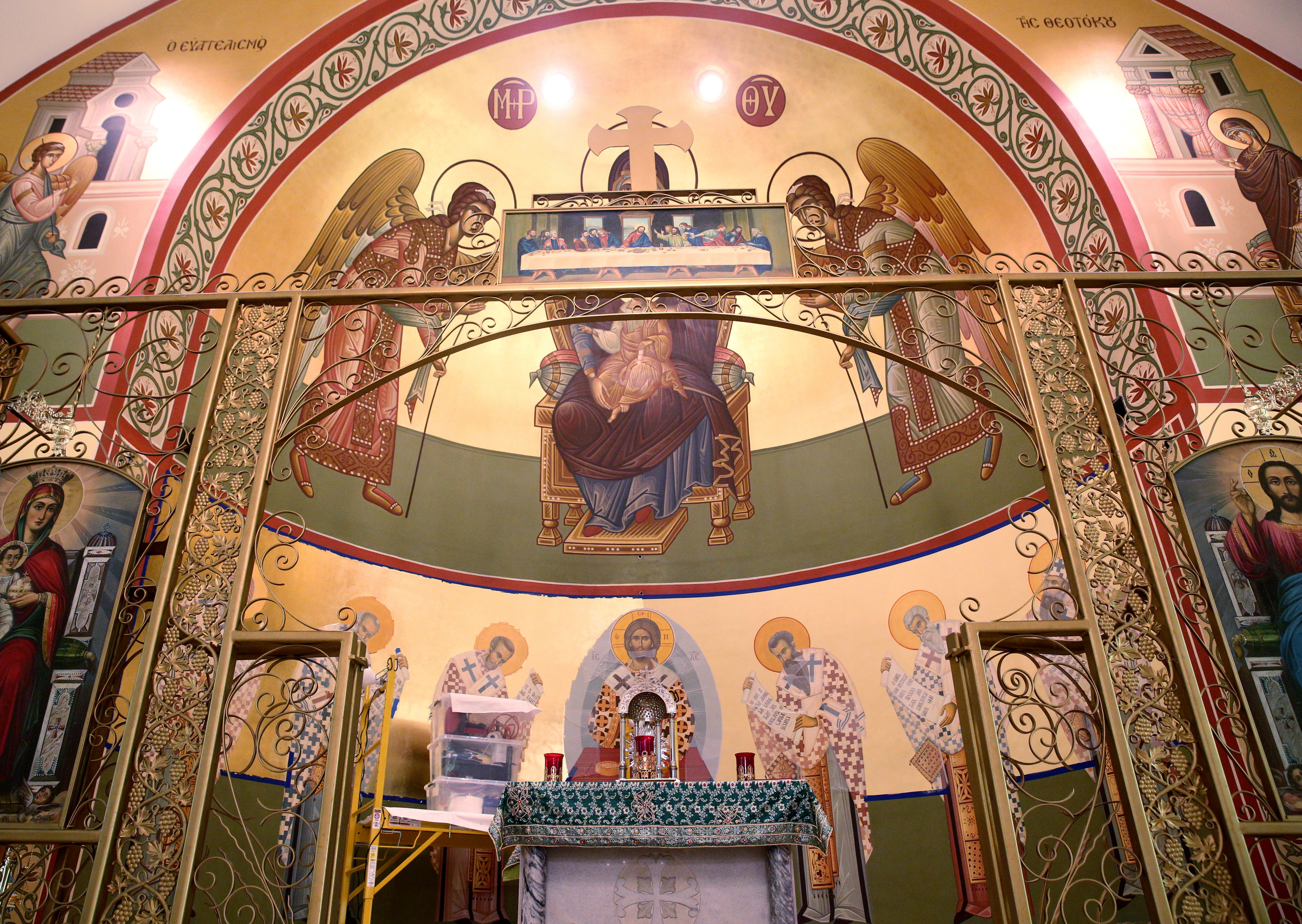 The lower portion of the wall in the alter of the church was in the progress of being completed Thursday, Aug. 24, 2017, at Annunciation Greek Orthodox Church in Chattanooga, Tenn. While the upper portion of the iconography was begun in 1979 by Alias Katsaros, it was never completed.