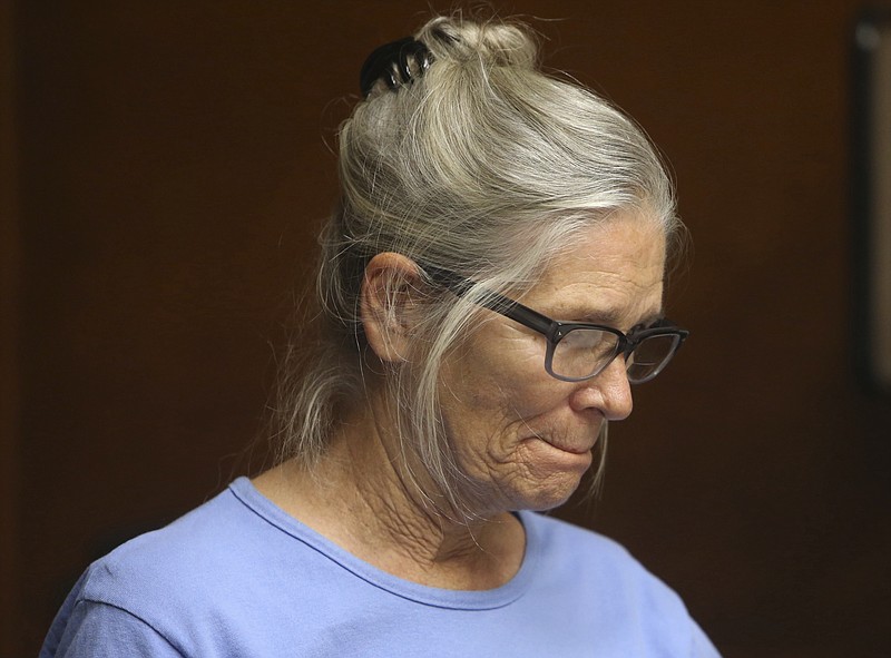 
              Leslie Van Houten reacts after hearing she is eligible for parole during a hearing on Wednesday, Sept. 6, 2017 at the California Institution for Women in Corona, Calif. Van Houten, the youngest of Charles Manson's murderous followers, was granted parole by a California board Wednesday. (Stan Lim/Los Angeles Daily News via AP, Pool)
            