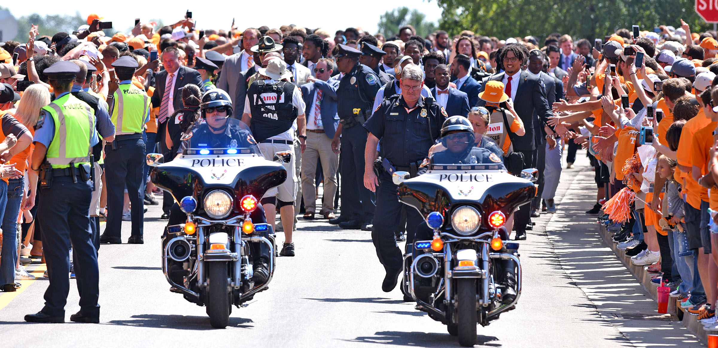 The Vol Walk nears Neyland Stadium. The Indiana State Sycamores visited the University of Tennessee Volunteers at Neyland Stadium in NCAA football action of September 9, 2017.