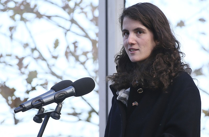 
              FILE - In this Nov. 22, 2013, file photo, Tatiana Schlossberg granddaughter of President John F. Kennedy makes a short speech during a ceremony at the JFK memorial at Runnymede, England. The New York Times reported that Schlossberg married George Moran on Sept. 9, 2017, in Massachusetts. (AP Photo/Alastair Grant, File)
            