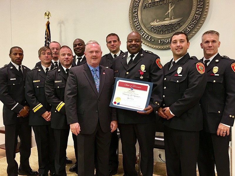 Chattanooga firefighters who responded to the Woodmore Bus Crash were recognized for their efforts by the Tennessee Department of Safety and Homeland Security.