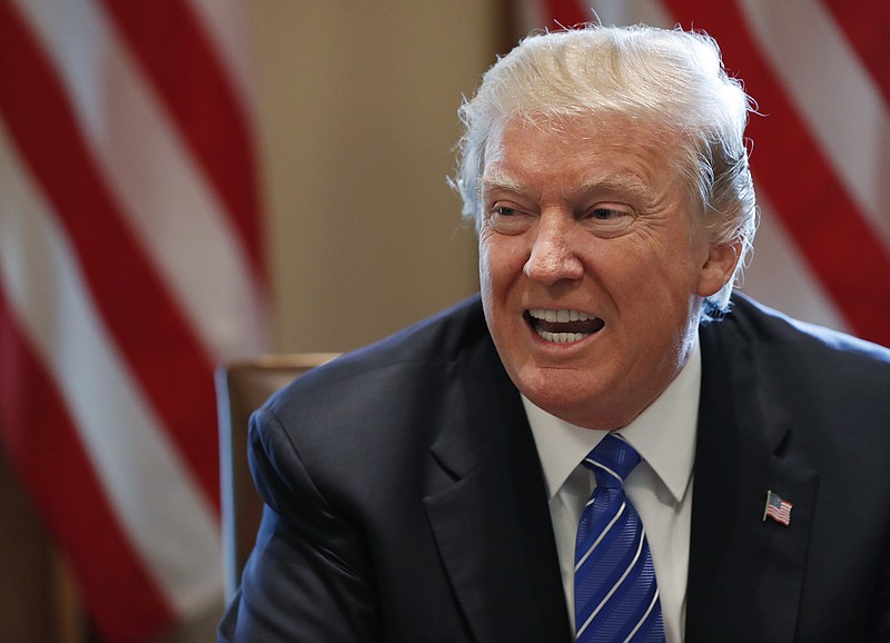 
              President Donald Trump speaks during a meeting with Malaysian Prime Minister Najib Razak in the Cabinet Room of the White House, Tuesday, Sept. 12, 2017, in Washington. (AP Photo/Alex Brandon)
            