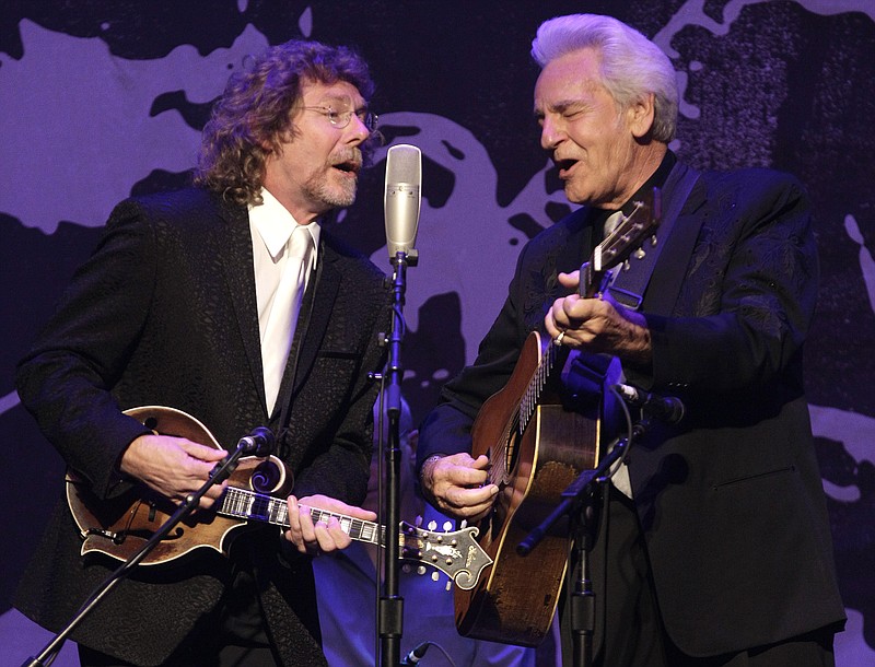 Sam Bush, left, and Del McCoury perform at the International Bluegrass Music Association Awards show on Thursday, Sept. 29, 2011, in Nashville, Tenn. (AP Photo/Mark Humphrey)