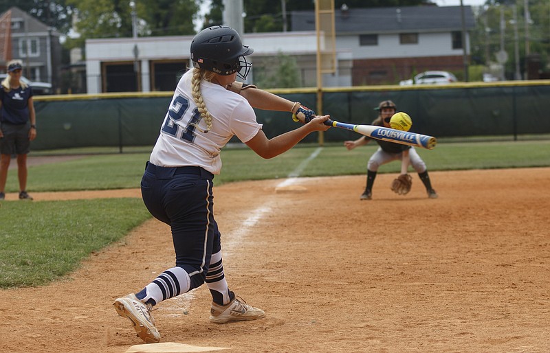 Gordon Lee's Canaan Burnett gets a hit against Murray County during the Lady Trojans' SCORE International tournament last year at Warner Park. Entering Wednesday, Gordon Lee was 12-2 overall and 5-0 in Subregion 6A-A.