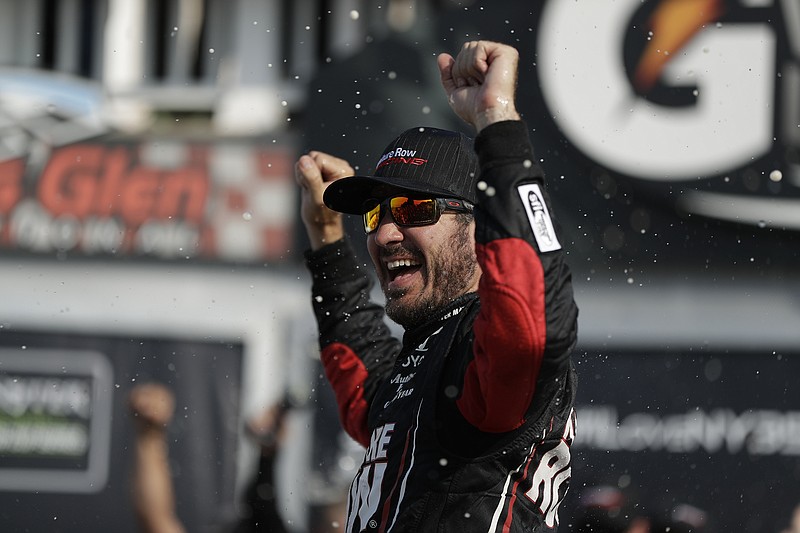 Martin Truex Jr. celebrates his victory in last months' race at Watkins Glen International. He won the regular-season title and is the No. 1 seed for the NASCAR Cup Series playoffs that start Sunday.
