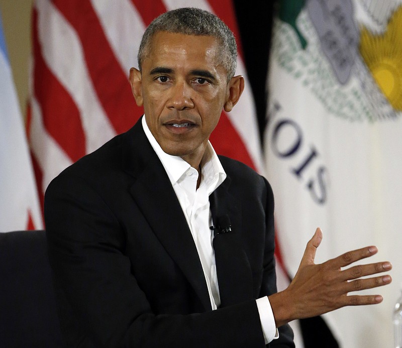 
              FILE - In this May 3, 2017, file photo, former President Barack Obama speaks at a community event on the Presidential Center at the South Shore Cultural Center in Chicago. Obama announced Sept. 13, he plans to invite civic leaders to Chicago next month to exchange ideas and plan ways to solve some of the world's common problems. The inaugural Obama Foundation “leadership summit will be a place to gather and learn from one another, and then go back to your communities to lead others in the hard work of change,” Obama said in a video and email released to supporters. (AP Photo/Nam Y. Huh, File)
            