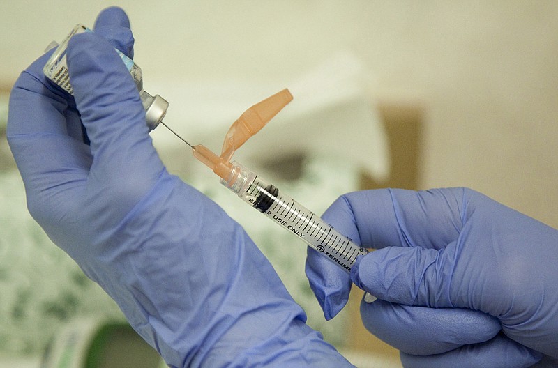 
              FILE - In this Aug. 27, 2010 file photo, a nurse practitioner prepares a flu vaccination in Rockville, Md. A puzzling study of U.S. pregnancies suggests that women who received back-to-back flu shots between 2010 and 2012 _ after a new swine flu vaccine came out _ more often had miscarriages. (AP Photo/Evan Vucci, File)
            