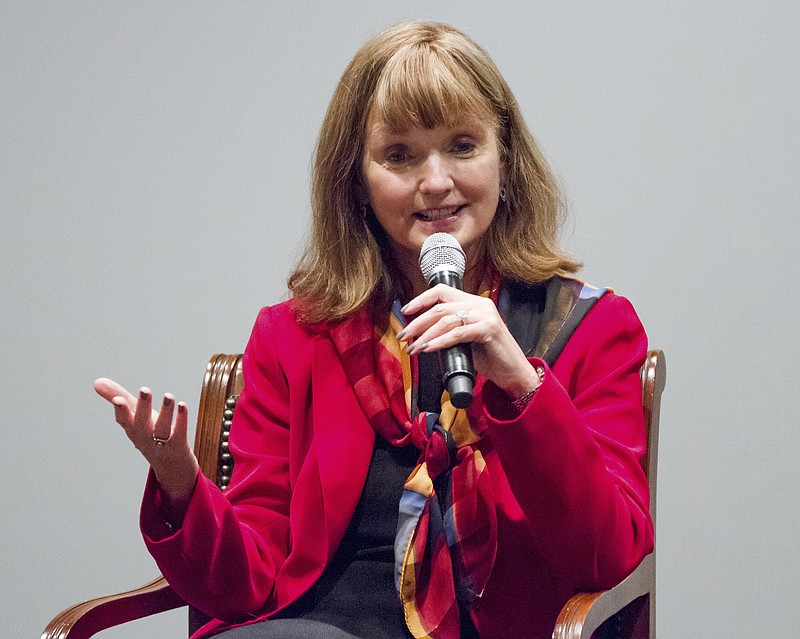 State House Speaker Beth Harwell, R-Nashville, speaks at a gubernatorial forum hosted by the Tennessee Business Roundtable in Nashville, Tenn., on Tuesday, Sept. 12, 2017. (AP Photo/Erik Schelzig)